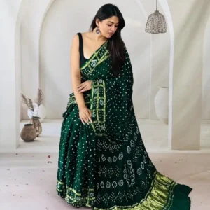 Georgette Bandhani Printed Saree With Unstitched Blouse Piece