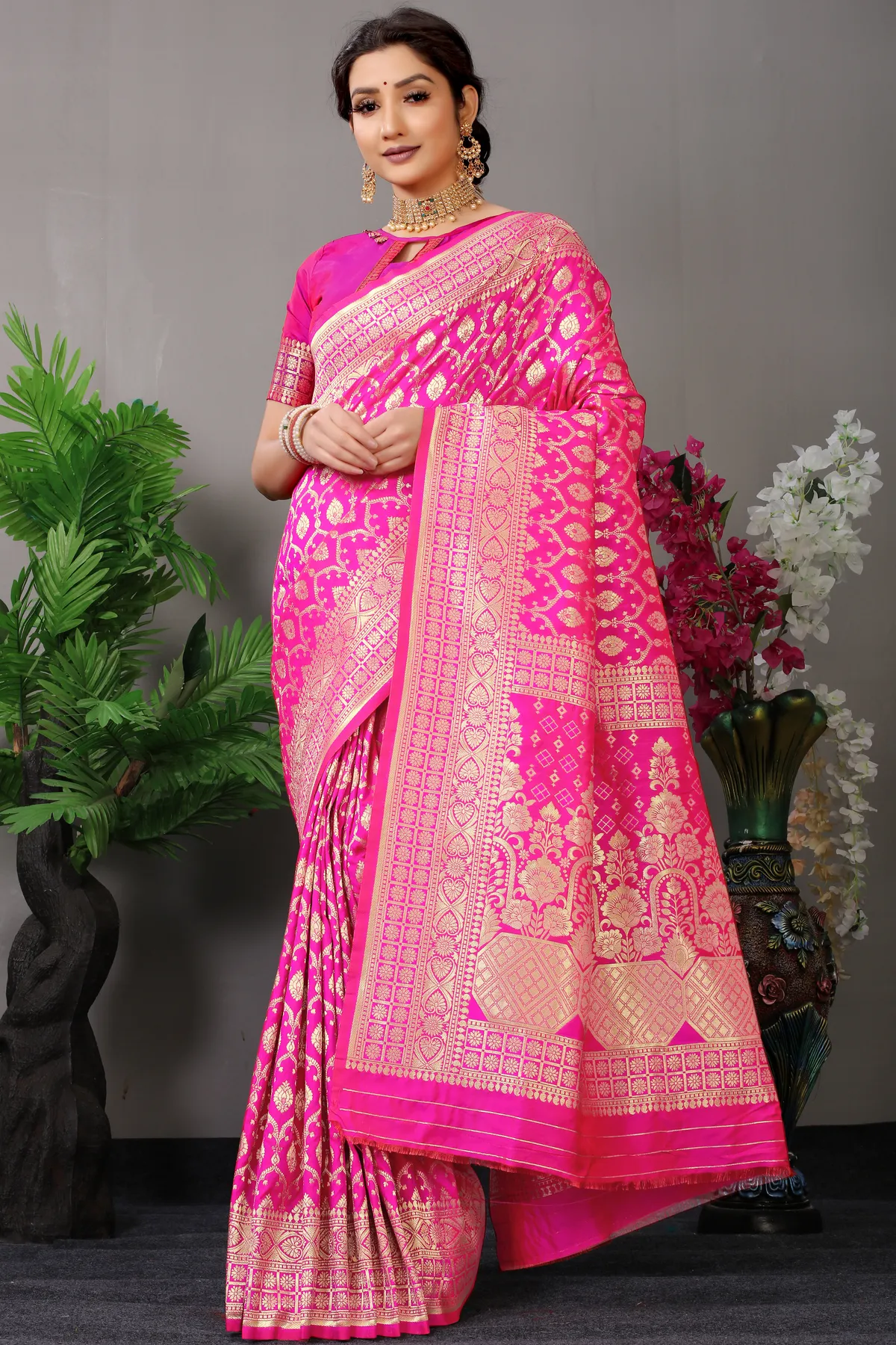 Pink Zari Work Patola Saree