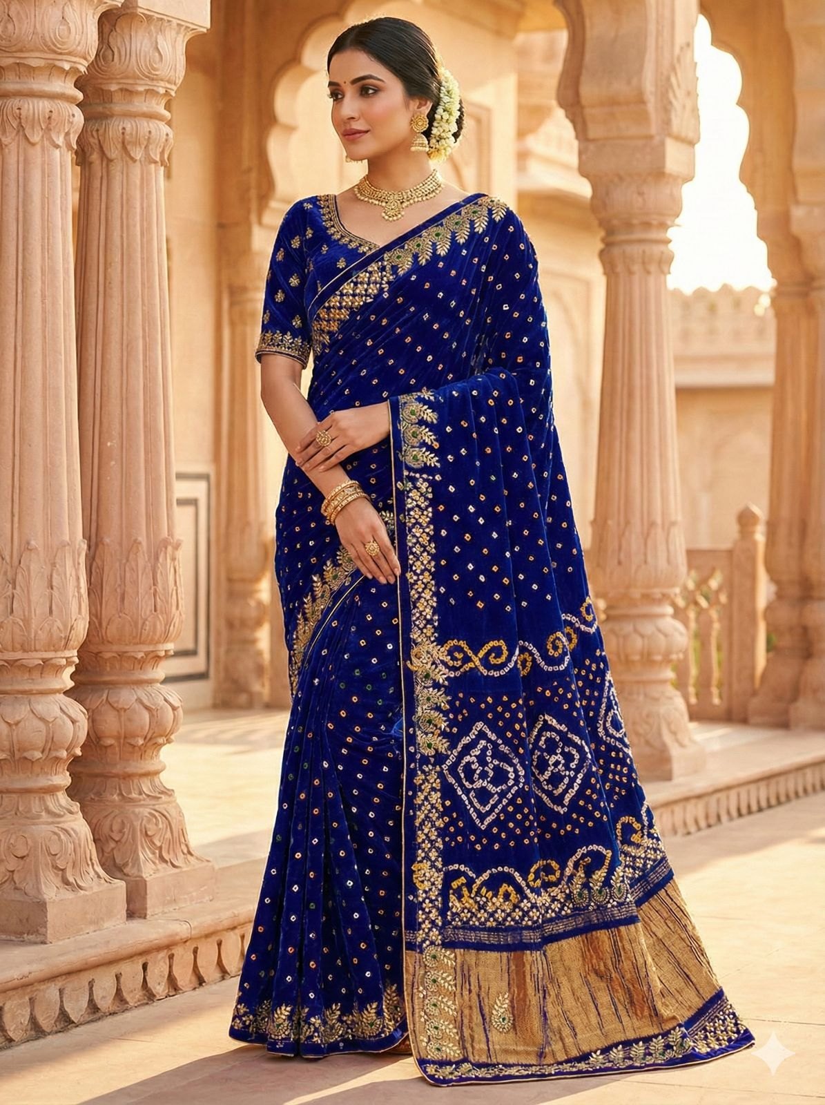 Original Gaji Silk Bandhani Saree with Gota Patti & Hand Work, G