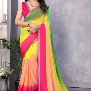 Multicolor Ombre Georgette Saree with Tassel